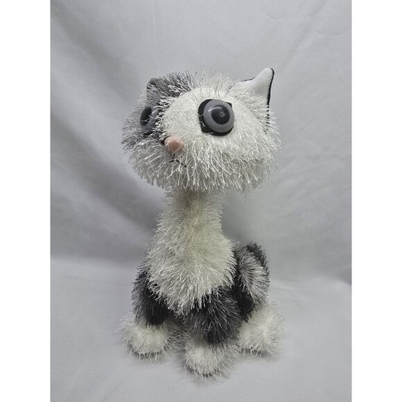 Twisted Whiskers Cat Carlton Card 13" Plush Long Neck Gray White Shaggy Poseable - Picture 1 of 7